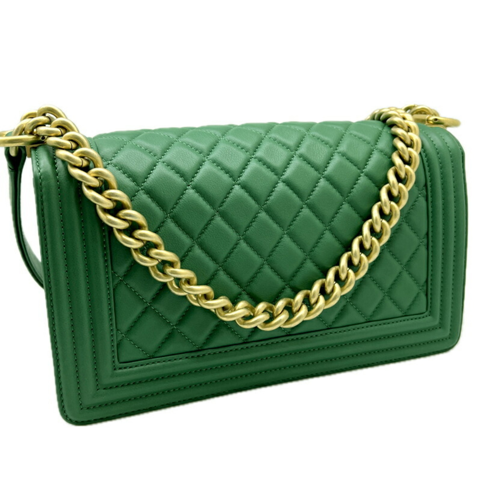 CHANEL Boy Chanel Chain Shoulder Bag 25 Lambskin Green A67086 Women's