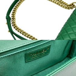 CHANEL Boy Chanel Chain Shoulder Bag 25 Lambskin Green A67086 Women's