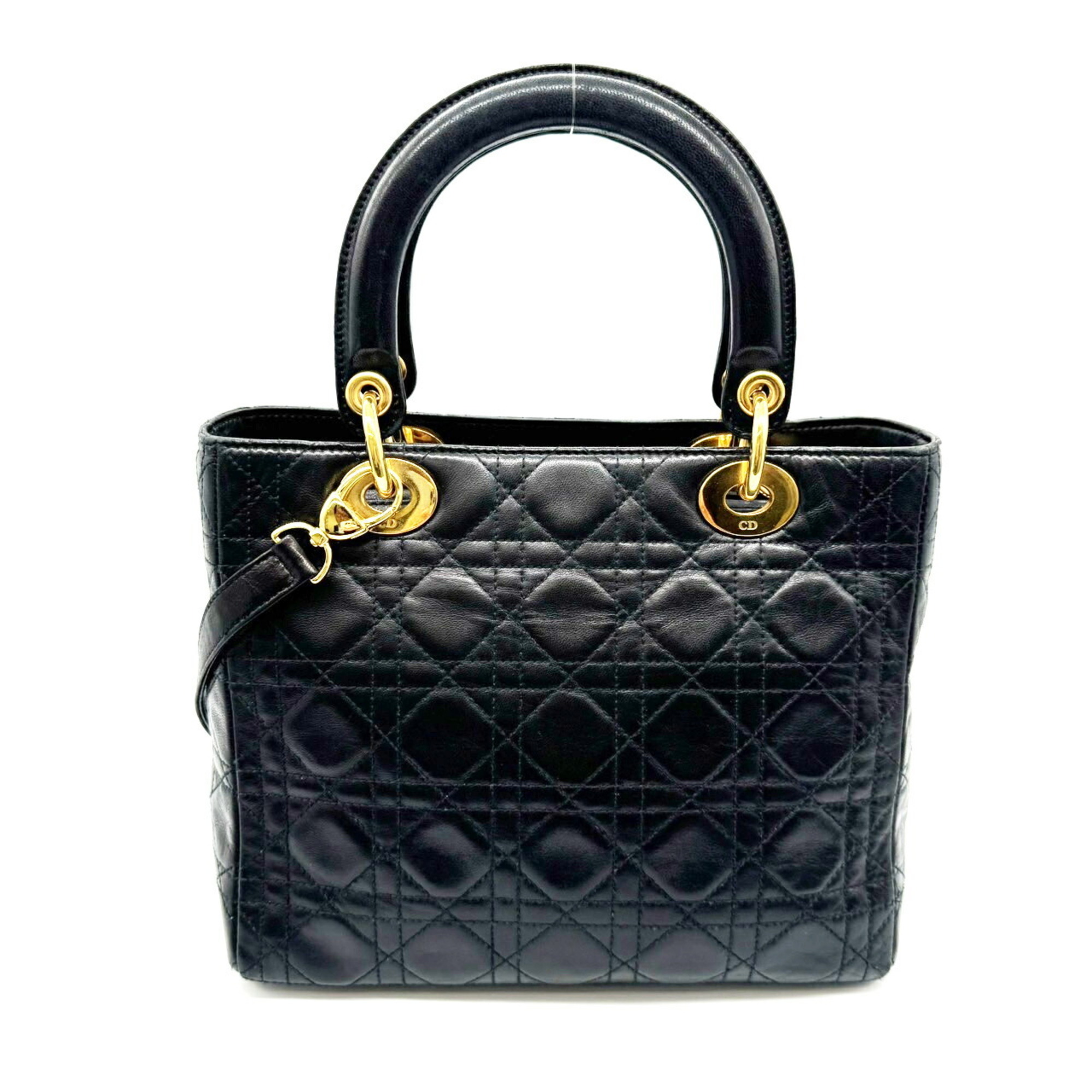 Christian Dior Lady Cannage Black Medium Lambskin Handbag for Women with G Hardware