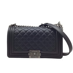 CHANEL Boy Chanel Lambskin Black A67086 Shoulder Bag Handbag Women Men Unisex