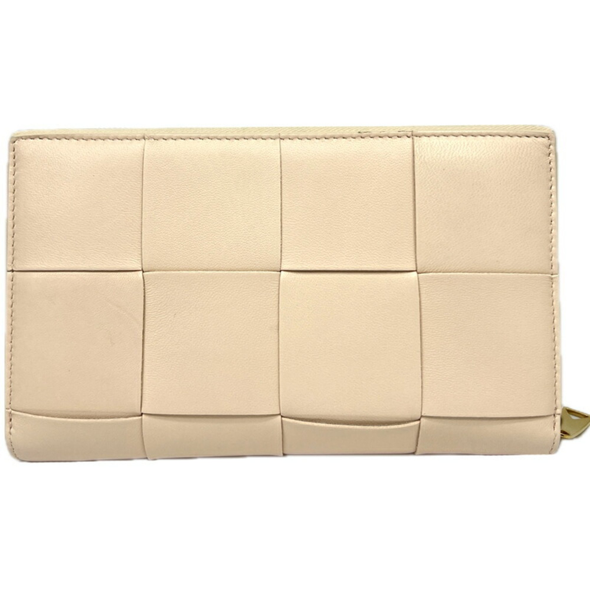 BOTTEGA VENETA Bottega Veneta Round Long Wallet Leather Pink Beige Intrecciato Women's Men's Unisex