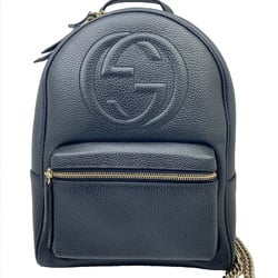 GUCCI Backpack Soho Interlocking G Leather Black Chain Gold Men's Women's