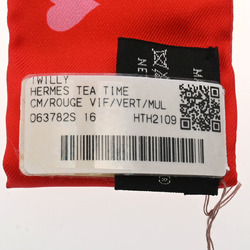 HERMES Twilly TEA TIME Rouge vif/Multicolor - Women's 100% Silk Scarf Muffler