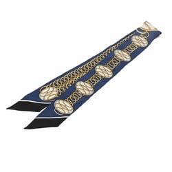 HERMES Twilly LIFT PROFILE Marine/Noir/Gold 063777S Women's 100% Silk Scarf Muffler