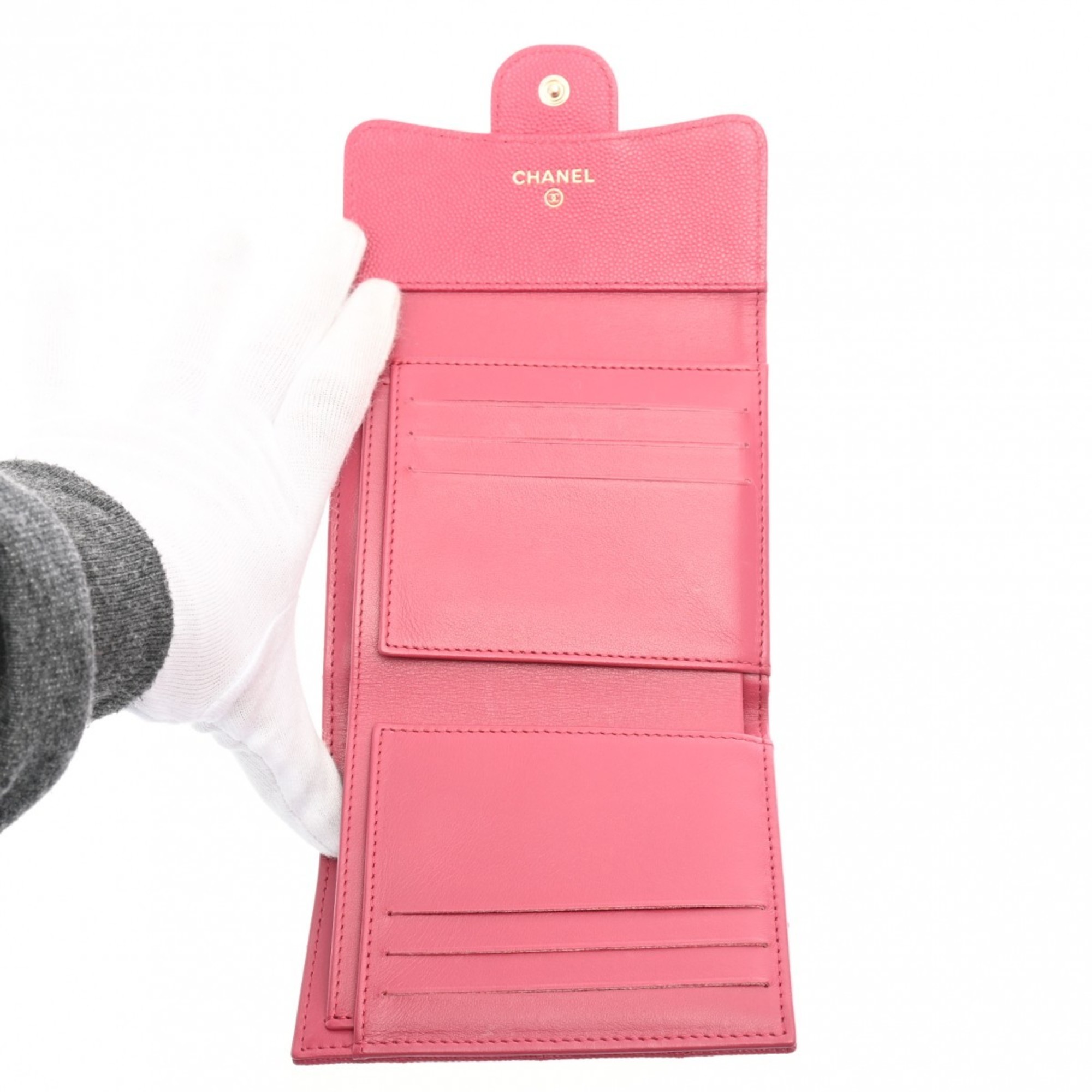 CHANEL Small Flap Wallet Pink AP0231 Women's Caviar Skin Tri-fold