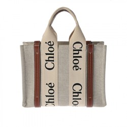 Chloé Chloe Woody Small Shoulder Beige/Brown CHC22AS397I2690U Women's Linen Canvas/Shiny Canvas Handbag