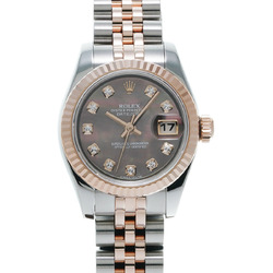 ROLEX Rolex Datejust 10P Diamond 179171G Ladies PG/SS Watch Automatic Black Shell Dial