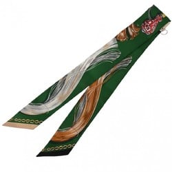 HERMES Twilly CAVALCADES Emerald 061829S Women's 100% Silk Scarf Muffler