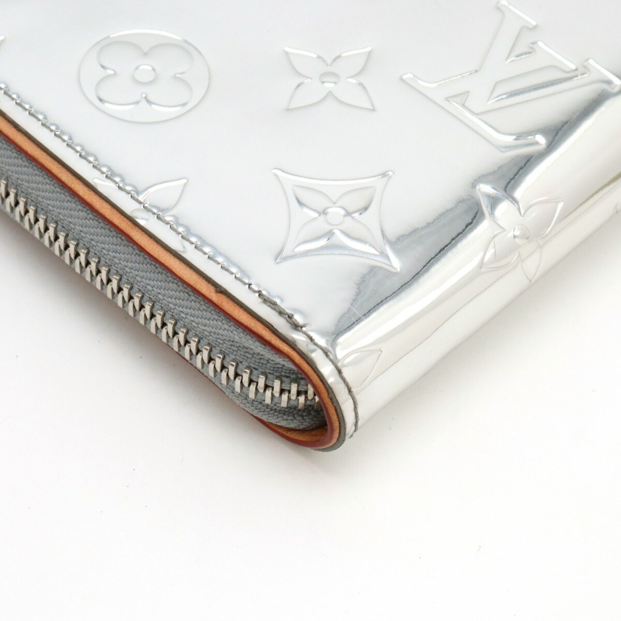 LOUIS VUITTON Louis Vuitton Monogram Mirror Zippy Wallet Vertical Round Long Leather Silver M80808