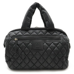 CHANEL Cococoon Quilted Tote Bag Handbag Boston Nylon Leather Black 7205