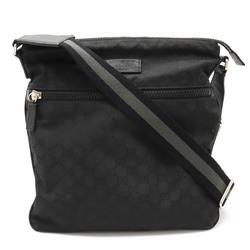 GUCCI GG nylon shoulder bag, pochette, leather, black, grey, 449185