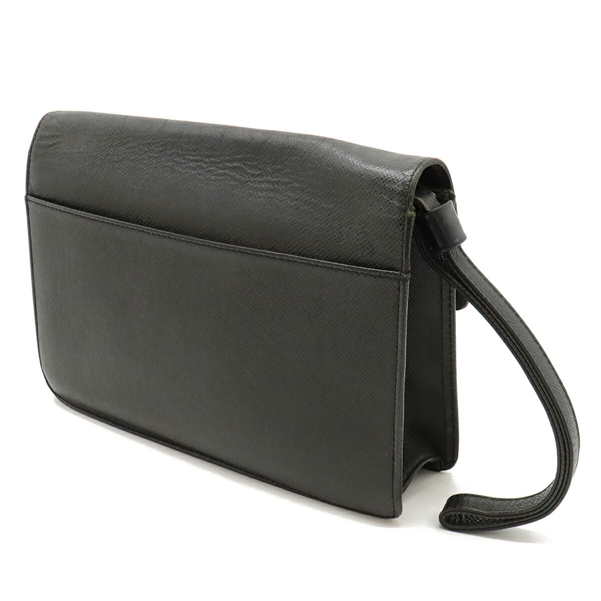 LOUIS VUITTON Taiga Selenga Second Bag Clutch Leather Ardoise Black Non-sticky M30782
