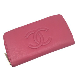 CHANEL Chanel Round Pink Coco Mark CC Logo Champagne Gold Zippy Wallet Long Leather Goods SLG Women's