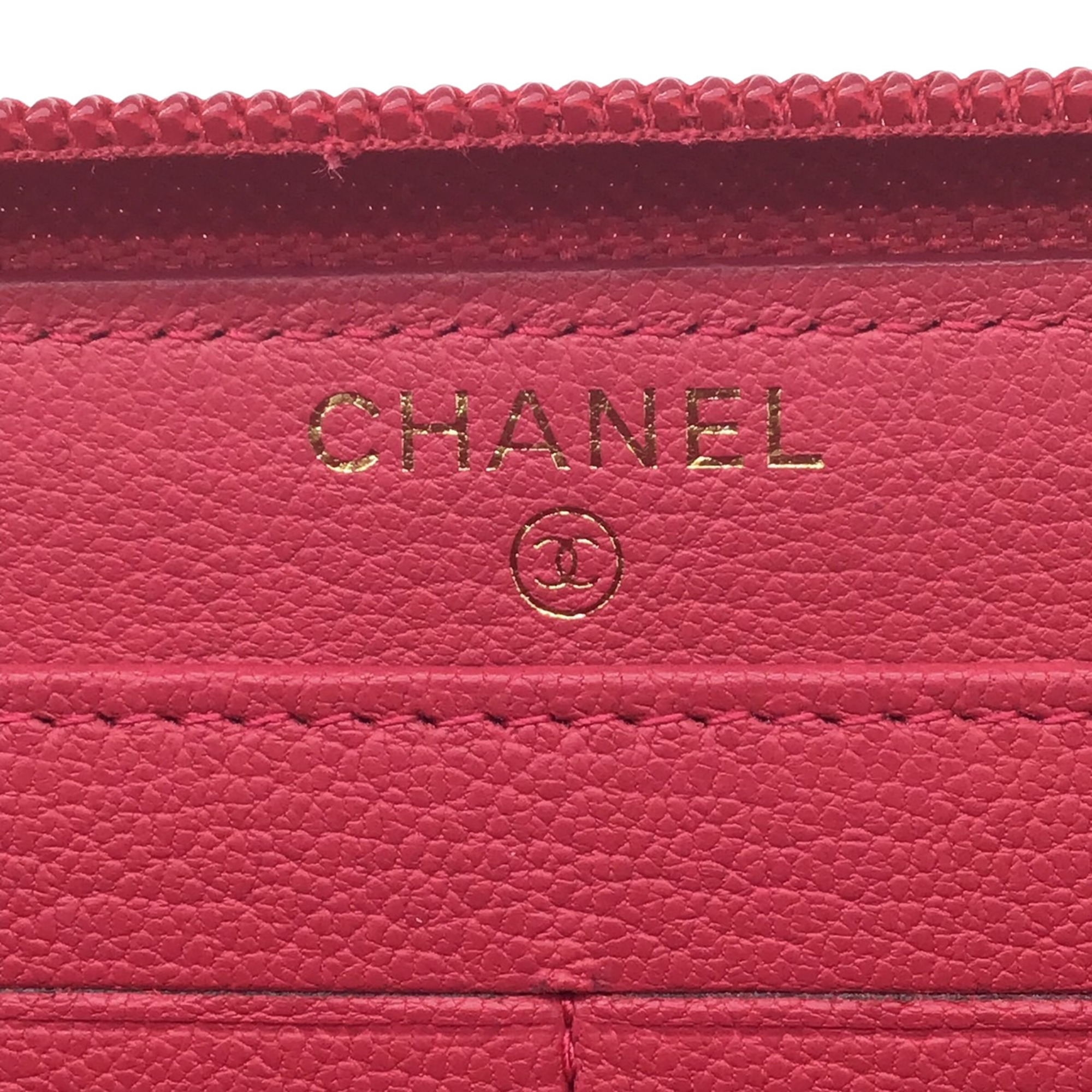 CHANEL Chanel Round Pink Coco Mark CC Logo Champagne Gold Zippy Wallet Long Leather Goods SLG Women's