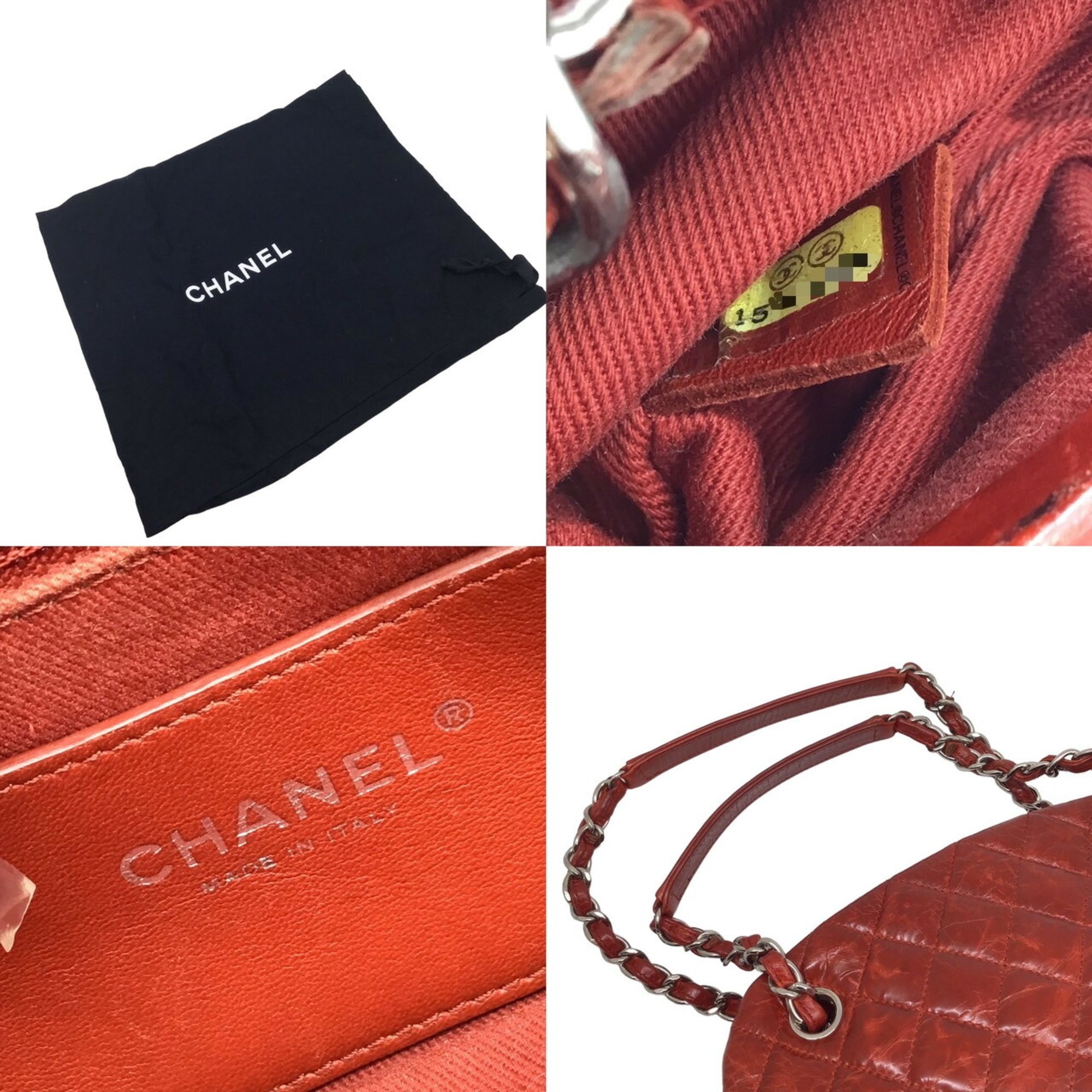 CHANEL Chanel Matelasse Chain Bag Handbag Aged Calf Leather Red Women's