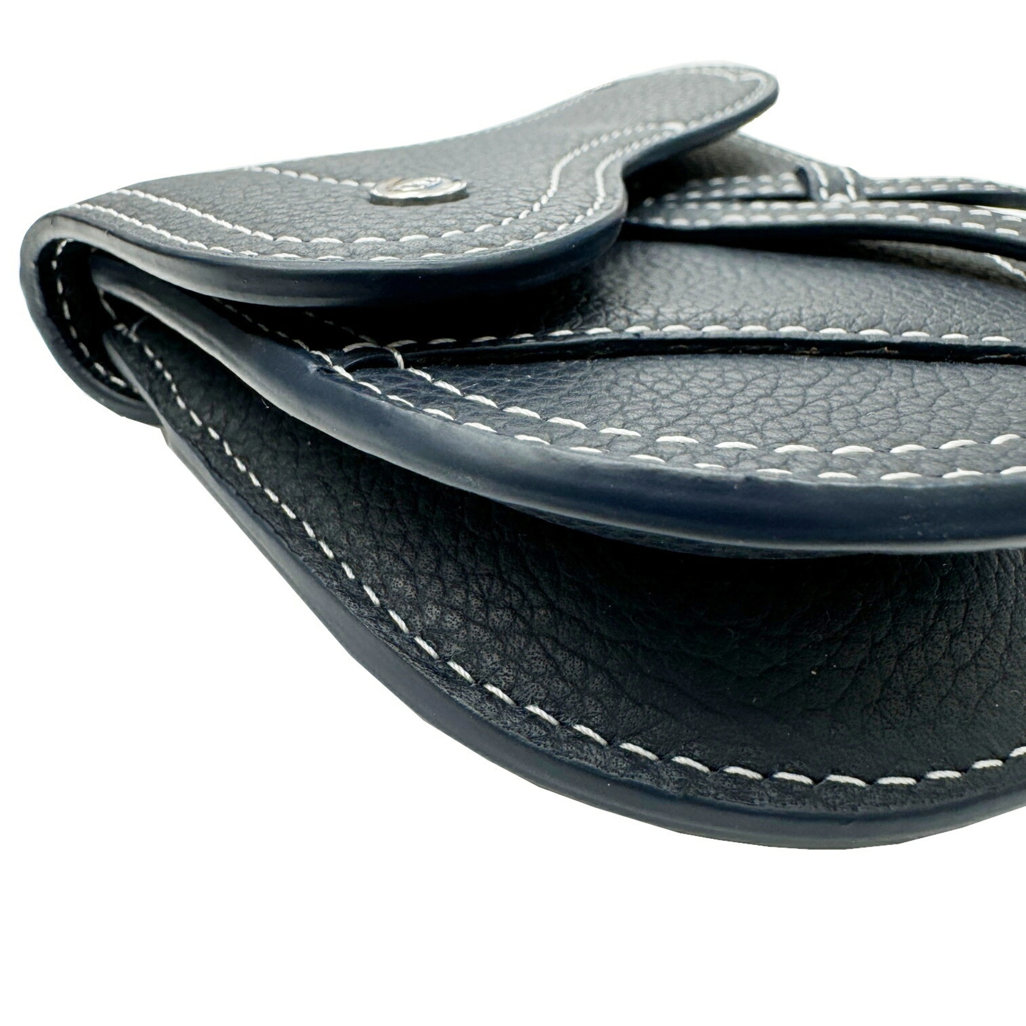 Christian Dior DIOR Saddle Pouch Coin Case Wallet Bag Charm Leather Indigo Blue Navy Women's Men's