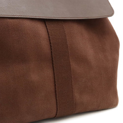 HERMES Valparaiso GM handbag tote bag toile chevron canvas leather brown K stamp