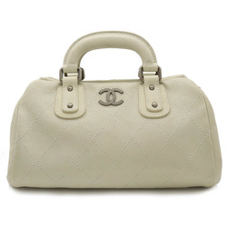 CHANEL Chanel Matelasse Wild Stitch Boston Bag Handbag Caviar Skin Leather Ivory A33045