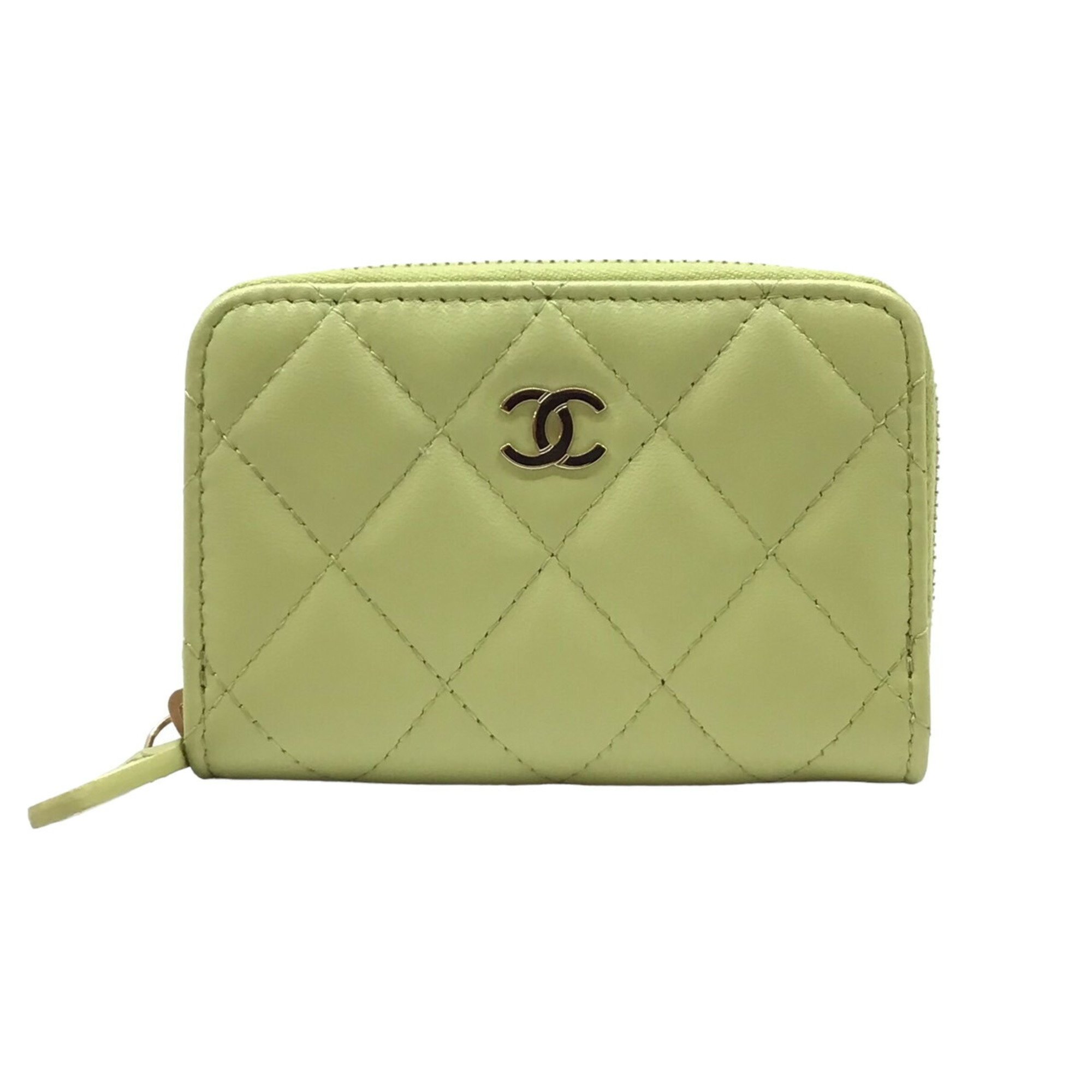 CHANEL Zippy Coin Purse AP0216 Lambskin Light Green Billfold Small Leather Goods Women Men Unisex