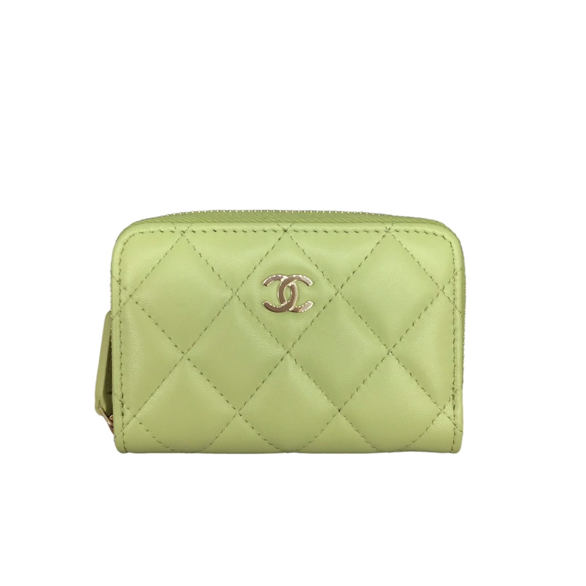 CHANEL Zippy Coin Purse AP0216 Lambskin Light Green Billfold Small Leather Goods Women Men Unisex