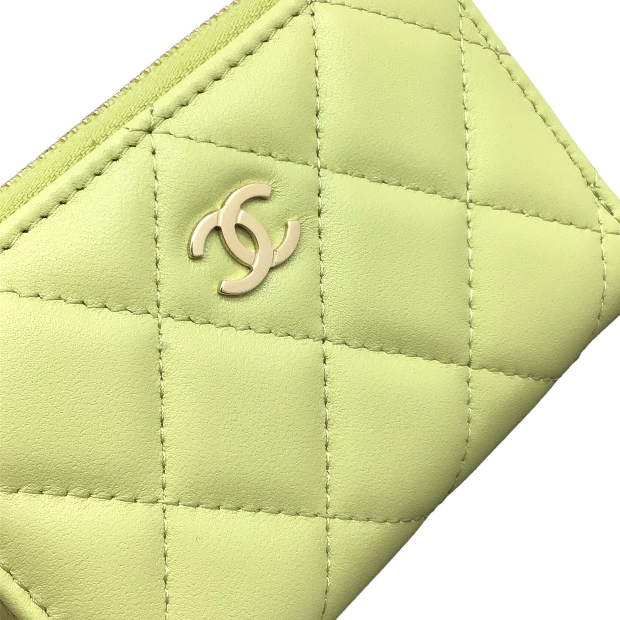 CHANEL Zippy Coin Purse AP0216 Lambskin Light Green Billfold Small Leather Goods Women Men Unisex