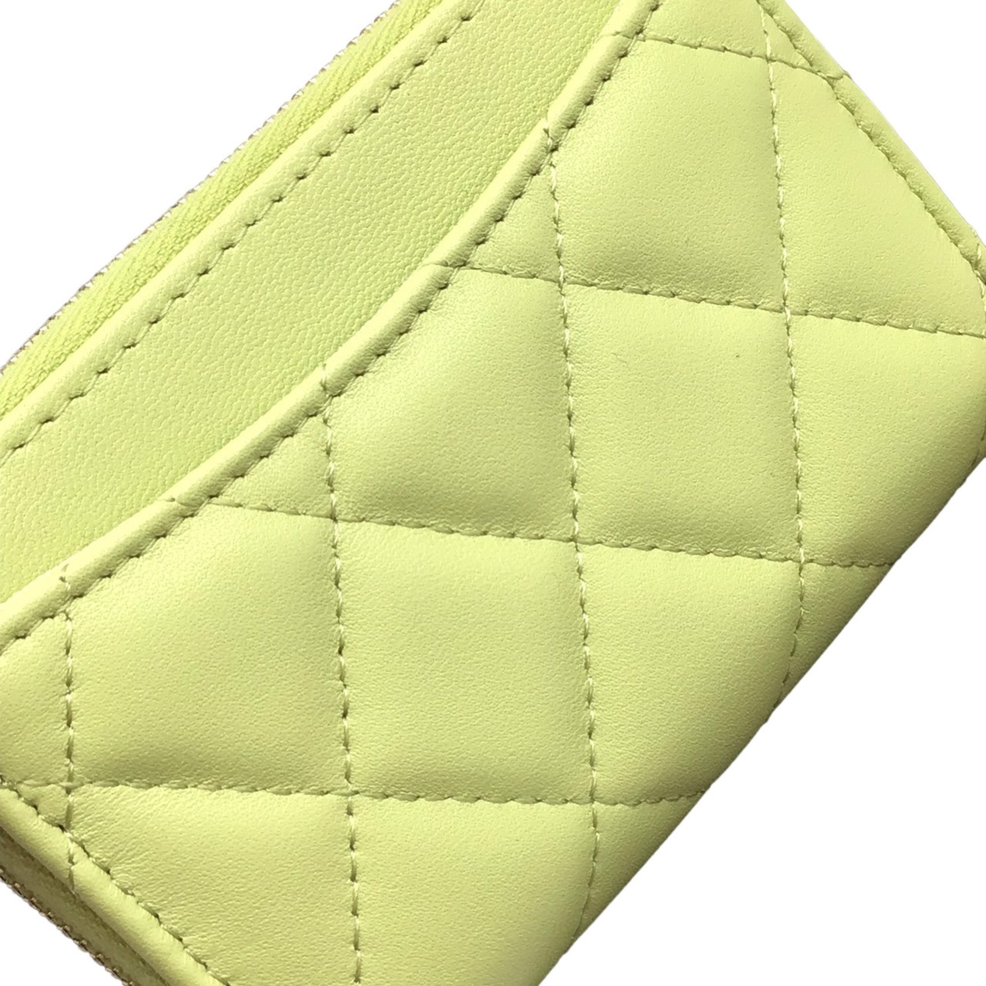 CHANEL Zippy Coin Purse AP0216 Lambskin Light Green Billfold Small Leather Goods Women Men Unisex