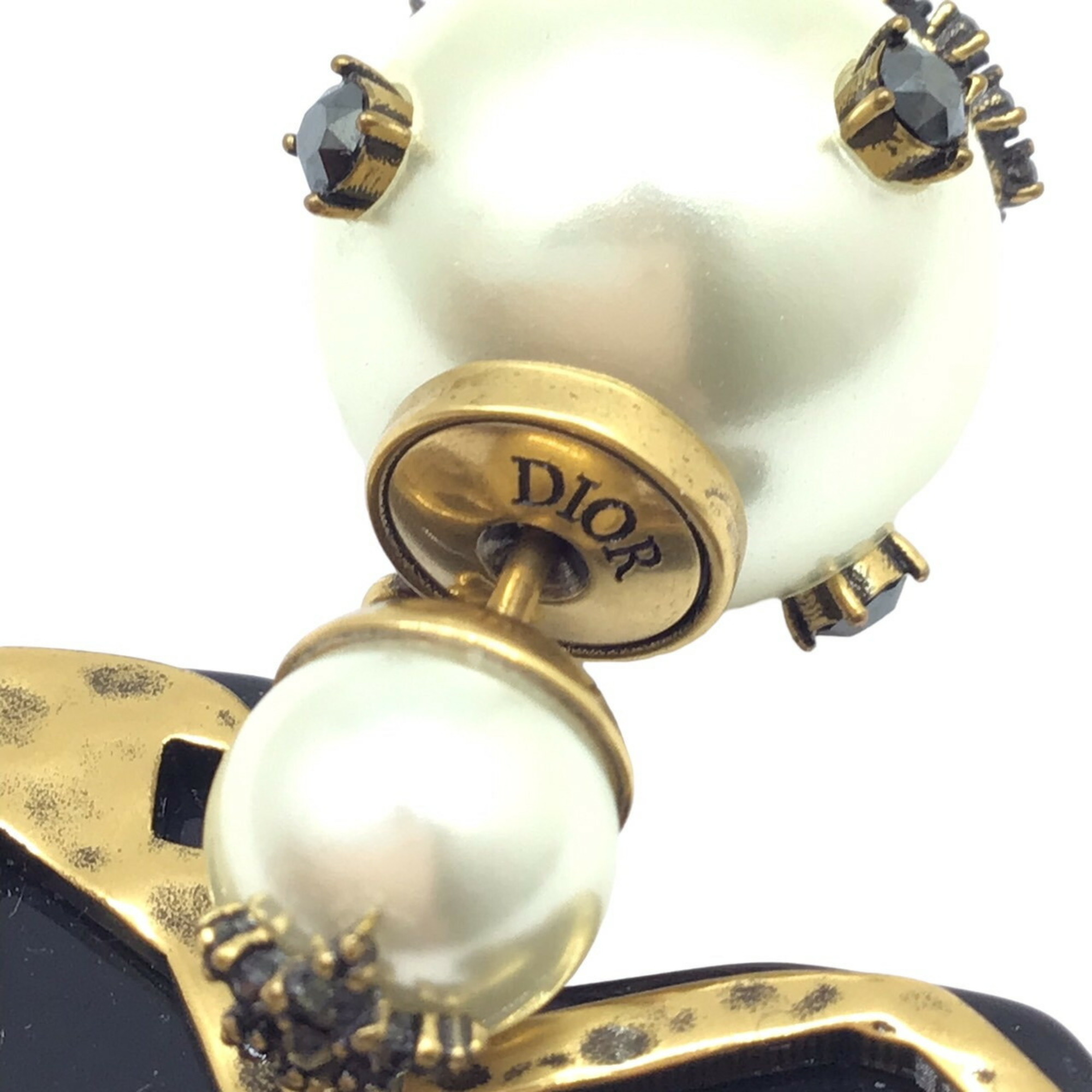 Christian Dior DIOR Dior Earrings Lion Motif Pearl Rhinestone Single Earring Accessory Gold Costume Women Men