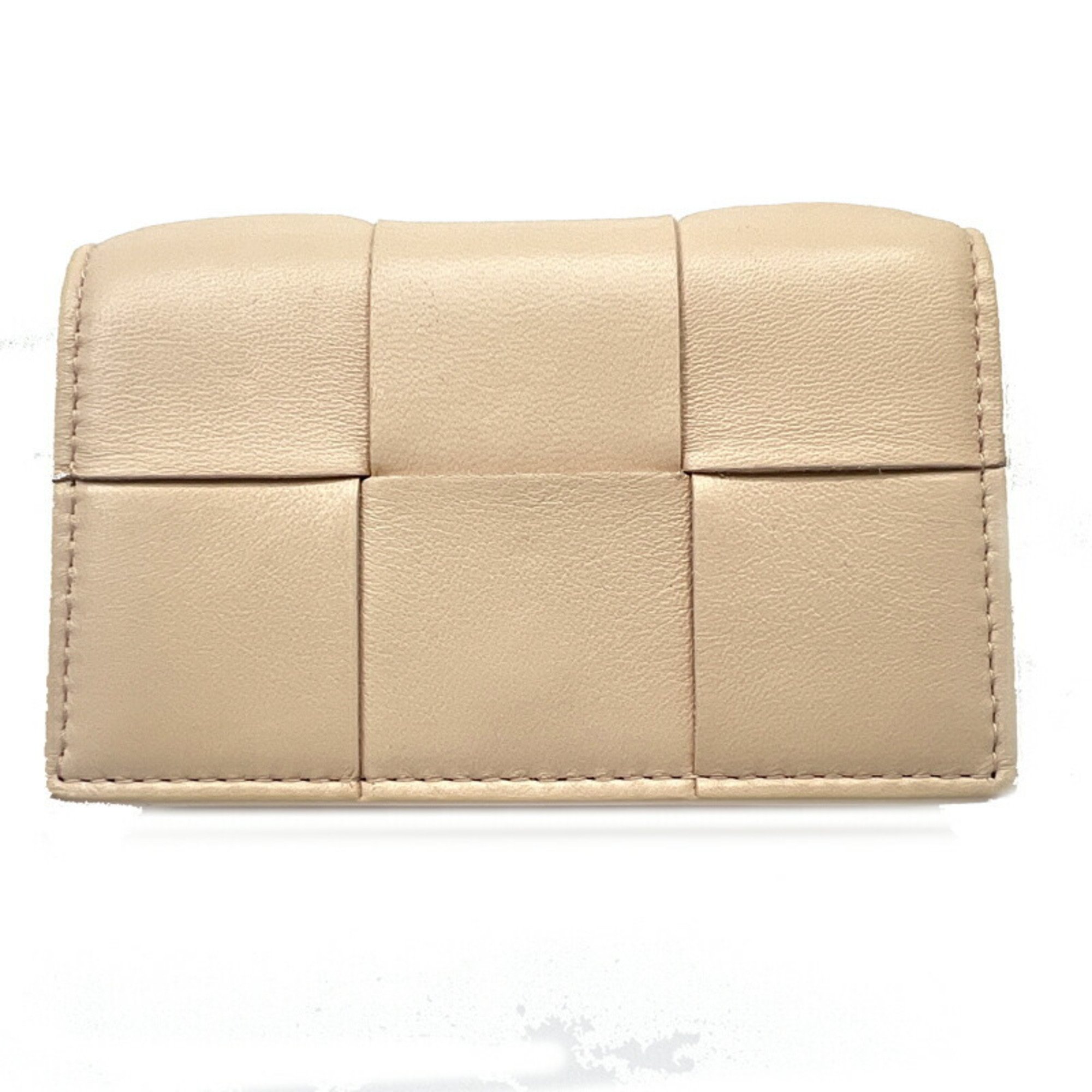 BOTTEGA VENETA Bottega Veneta Card Case Business Holder Pink Beige Small Items Leather Intrecciato Women's