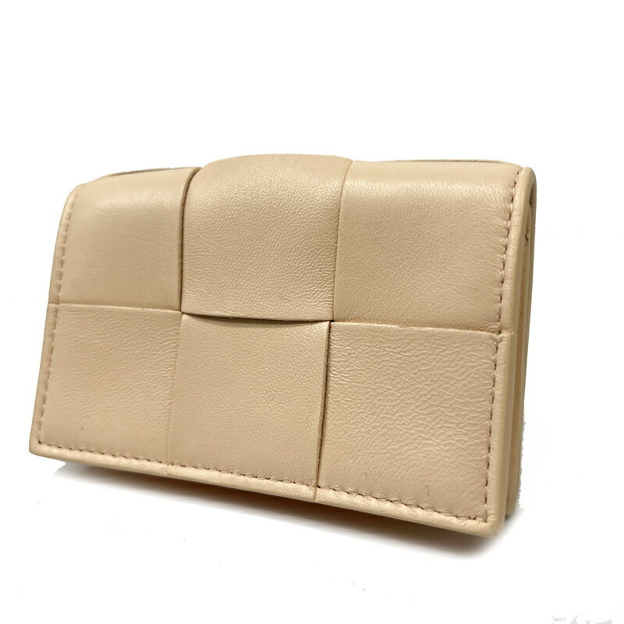 BOTTEGA VENETA Bottega Veneta Card Case Business Holder Pink Beige Small Items Leather Intrecciato Women's