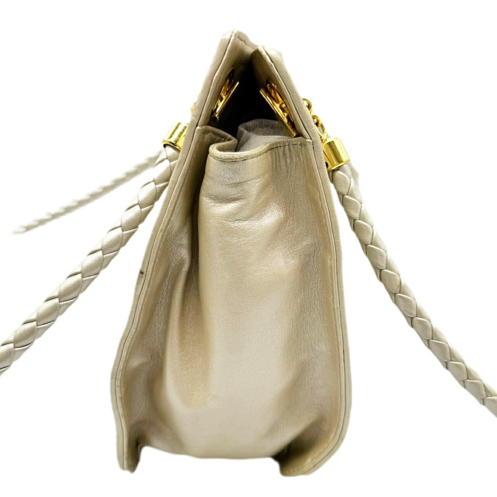 BOTTEGA VENETA Shoulder Bag, Old Intrecciato, Champagne Gold, Ivory, G Hardware, Women's