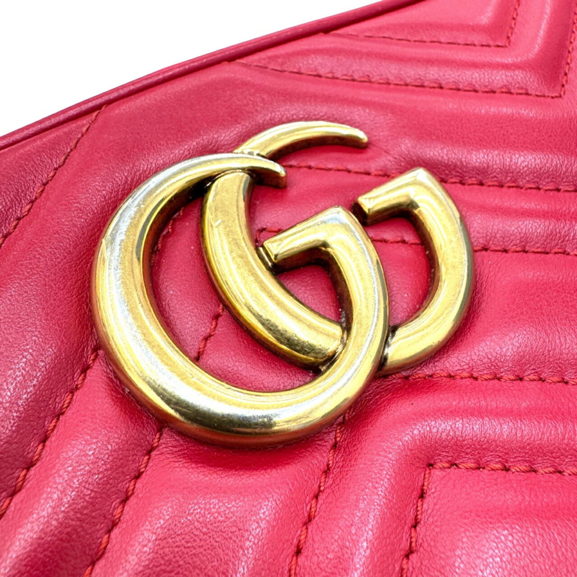 GUCCI GG Marmont Quilted Small Shoulder Bag 447632 Leather Red Women's