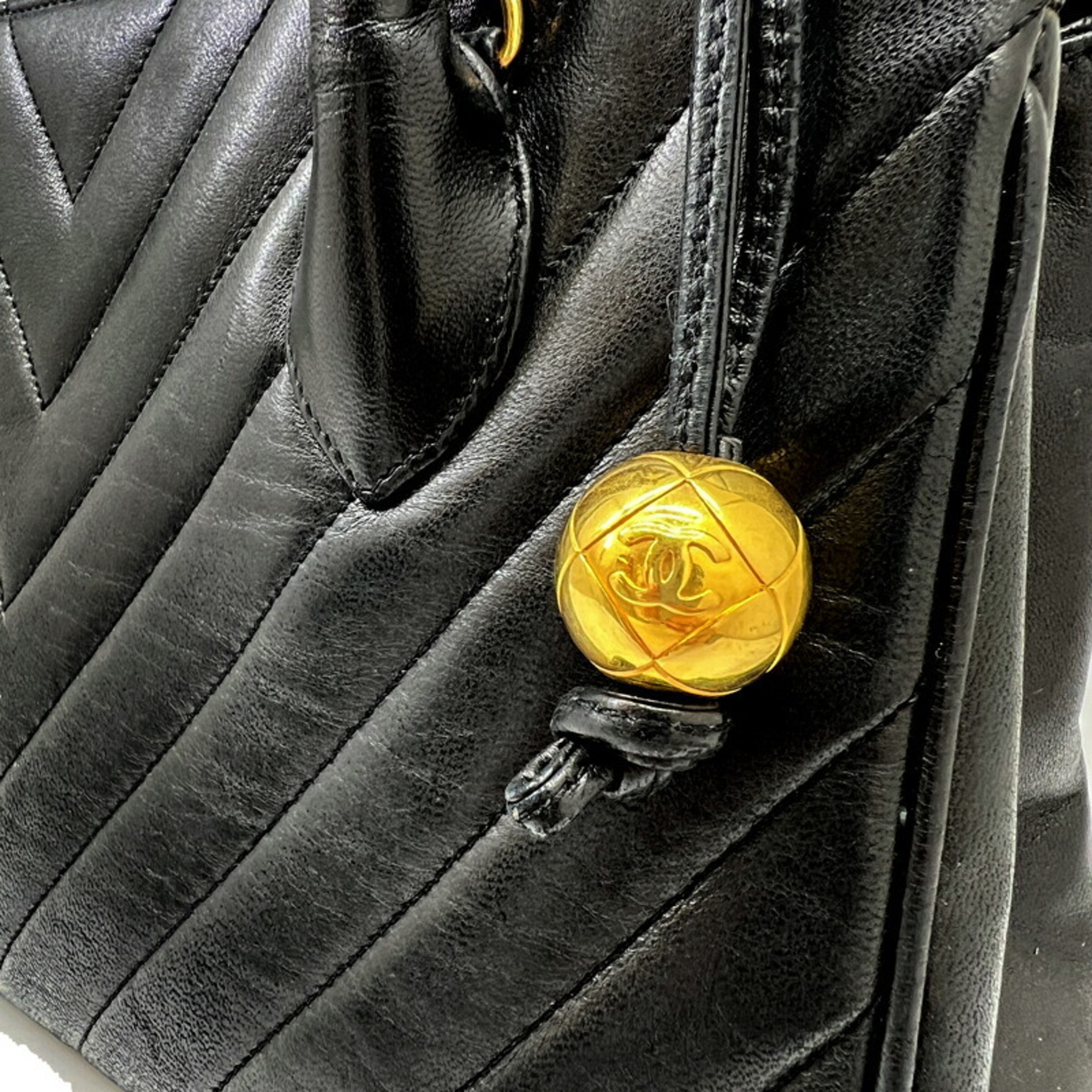 CHANEL Chanel handbag V-stitch bag leather ladies black