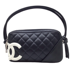 CHANEL Cambon Line Pouch Leather Black White A25175 Coco Shoulder Bag Women's