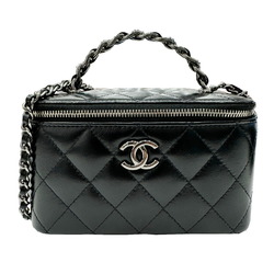 CHANEL Chanel Matelasse Vanity Chain 2way Shoulder AP3593 Coco Mark Ki Handle Rhinestone Bag Black Calfskin