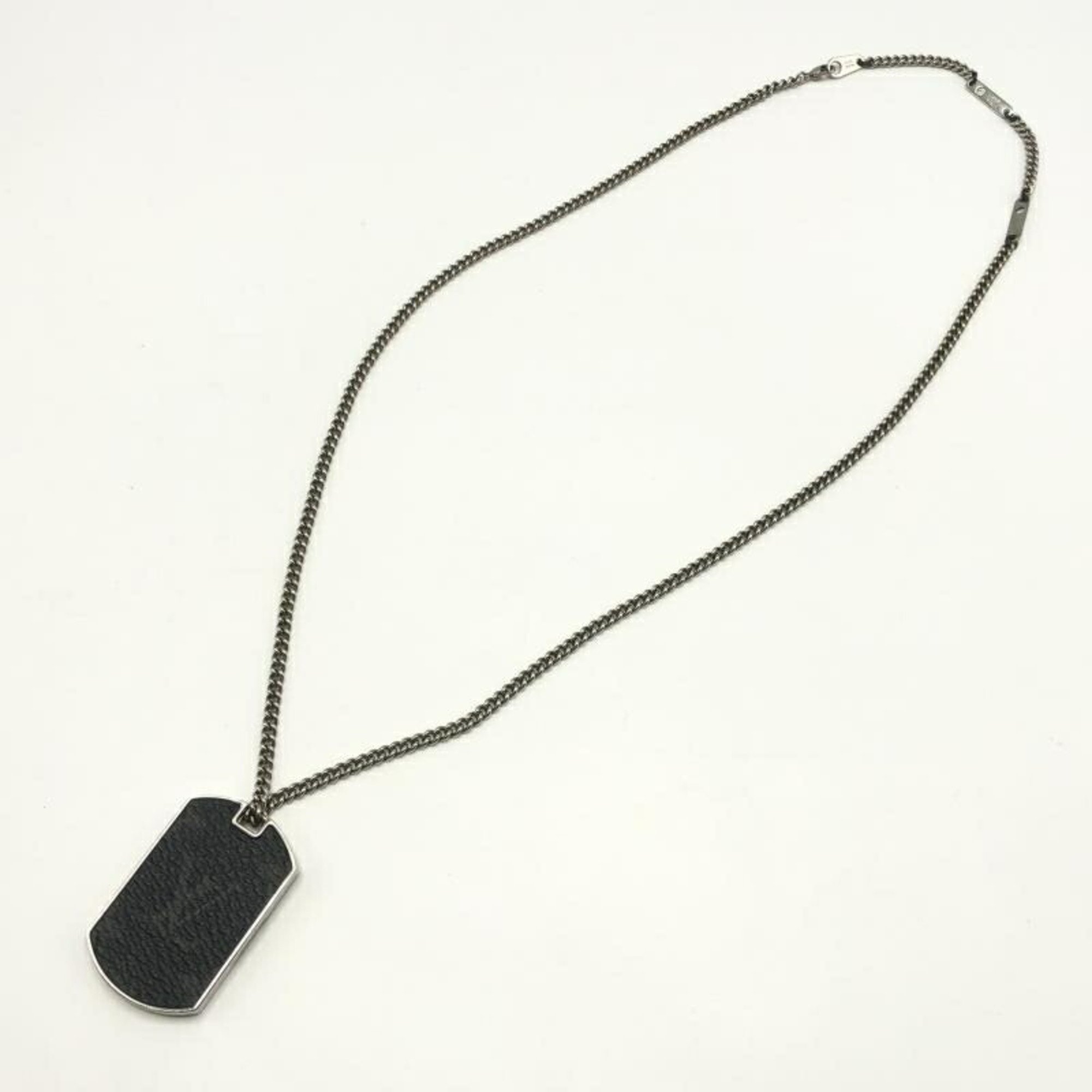 LOUIS VUITTON Necklace Plaque Monogram Eclipse M63640 Silver Color Black Louis Vuitton