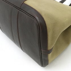 HERMES Garden PM Tote Bag Handbag Toile Officier Leather Khaki Green Dark Brown