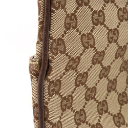 GUCCI GG canvas tote bag shoulder leather khaki beige brown dark 122797