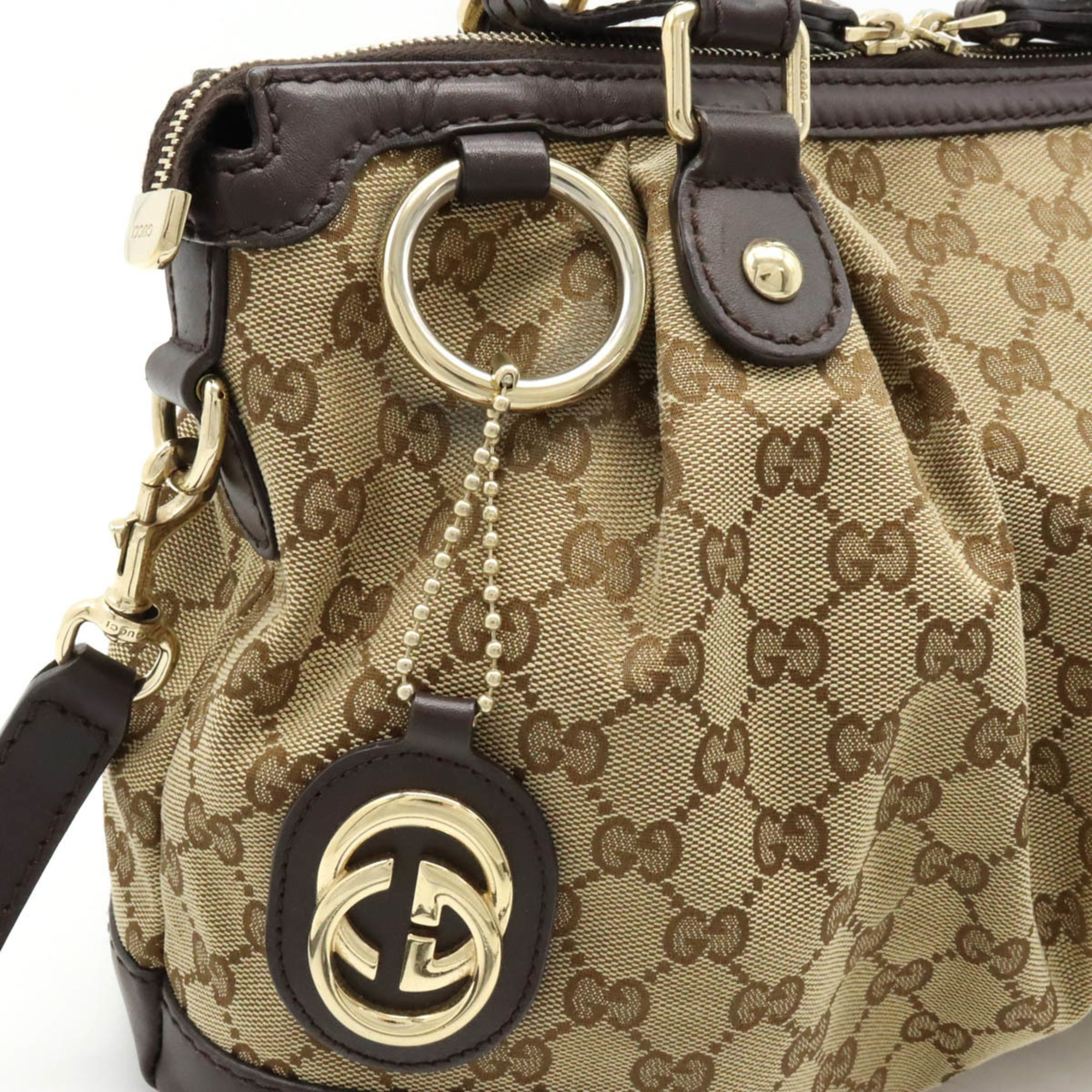 GUCCI Sukey GG Canvas Handbag Tote Bag Shoulder Leather Khaki Beige Dark Brown 247902