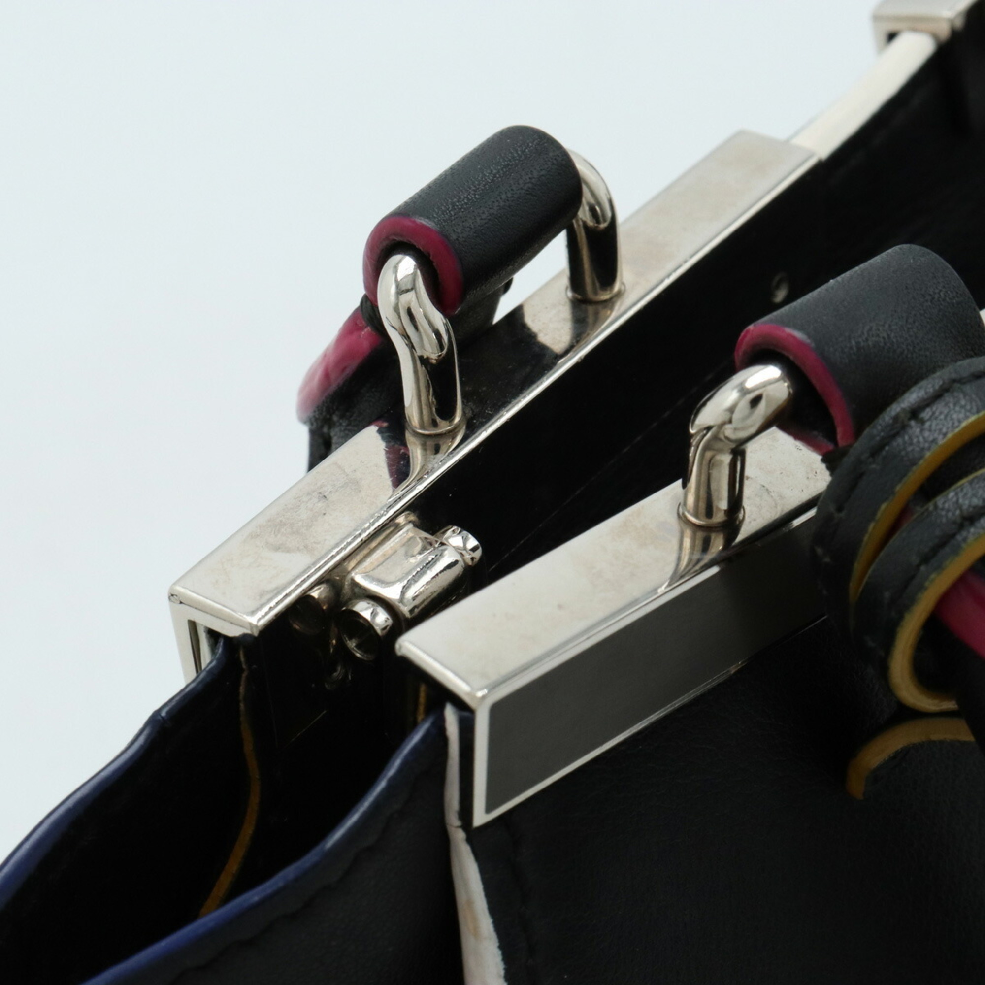 FENDI Petit Trois Jours Handbag Shoulder Bag Leather Black Multicolor 8BH333