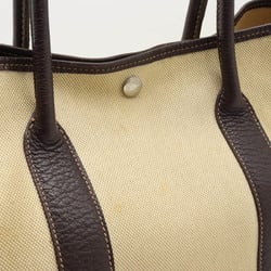 HERMES Garden PM Tote Bag Handbag Toile H Canvas Leather Khaki Beige Dark Brown Stamp