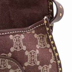 CELINE Paris Macadam Shoulder Bag Studs Denim Canvas Leather Bordeaux