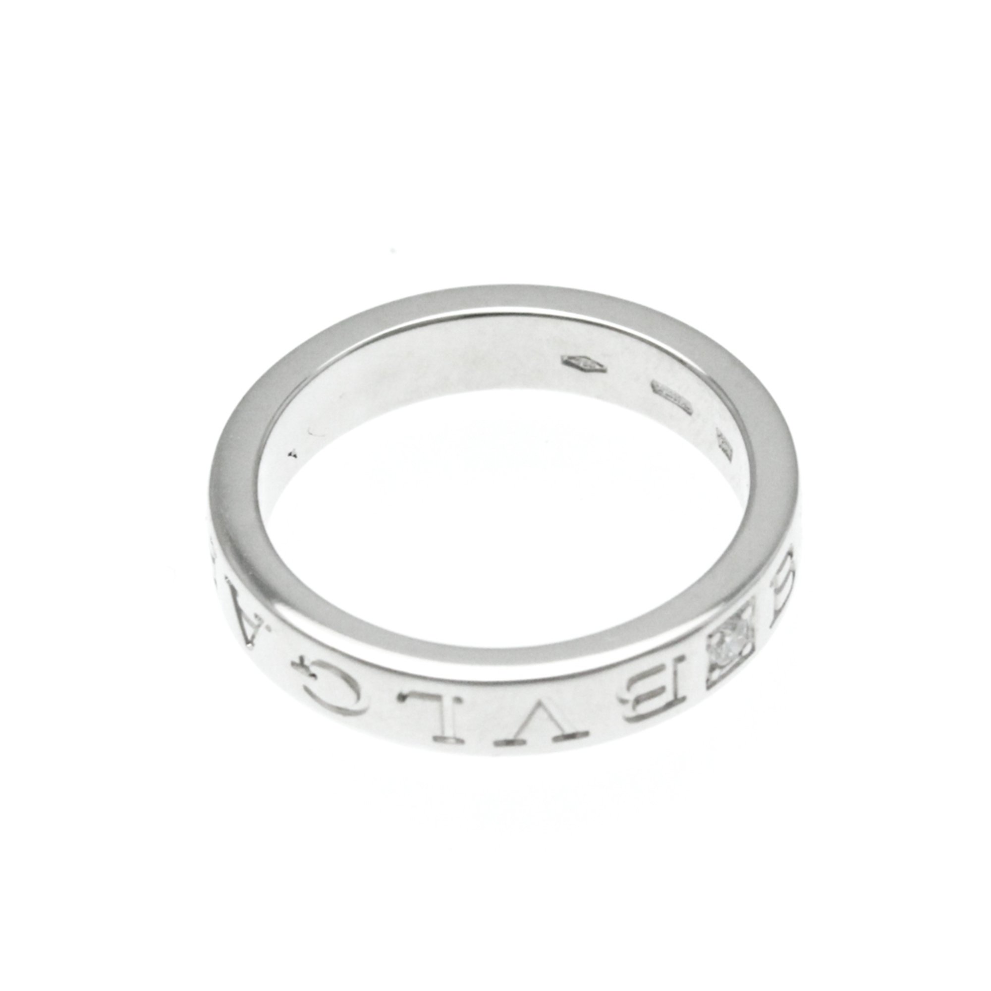 Bvlgari Double Logo White Gold (18K) Fashion Diamond Band Ring Silver