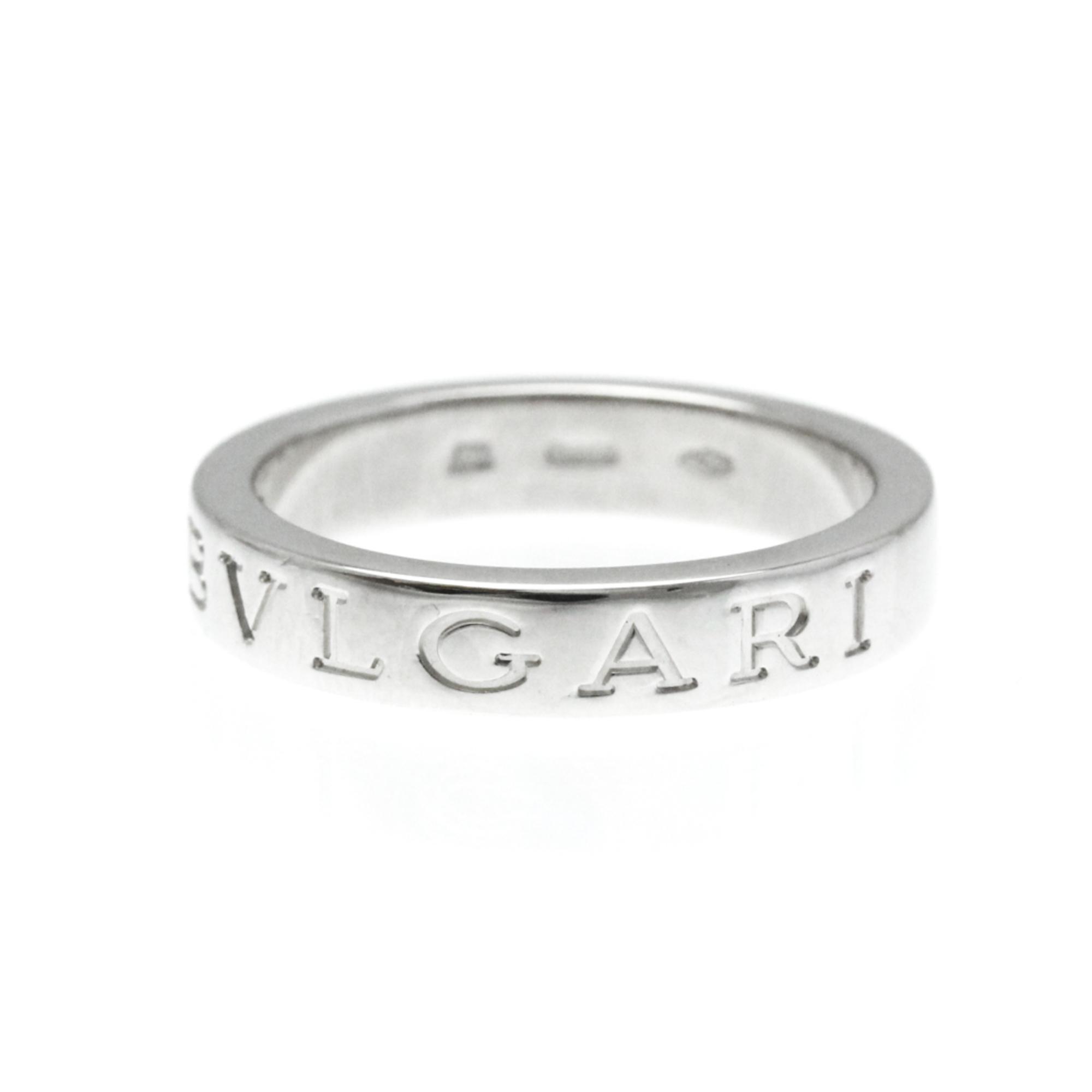 Bvlgari Double Logo White Gold (18K) Fashion Diamond Band Ring Silver