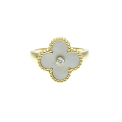 Van Cleef & Arpels Vintage Alhambra Yellow Gold (18K) Fashion Diamond,Shell Band Ring Gold,White