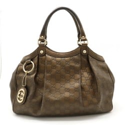 GUCCI Guccissima Tote Bag Handbag Shoulder Metallic Leather Dark Brown 211944