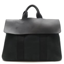 HERMES Valparaiso MM Handbag Tote Bag Toile Chevron Leather Black Pouch Not Available