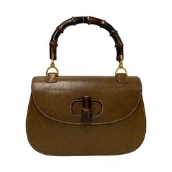 GUCCI Old Gucci Bamboo Leather Turnlock Handbag Brown 20539