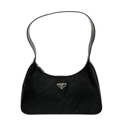 PRADA Prada Triangle metal fittings Leather Nylon One Semi Shoulder Bag Handbag Black 12159