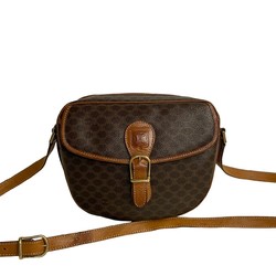 CELINE Macadam Blason Pattern Leather Shoulder Bag Pochette Sacoche Brown 28173