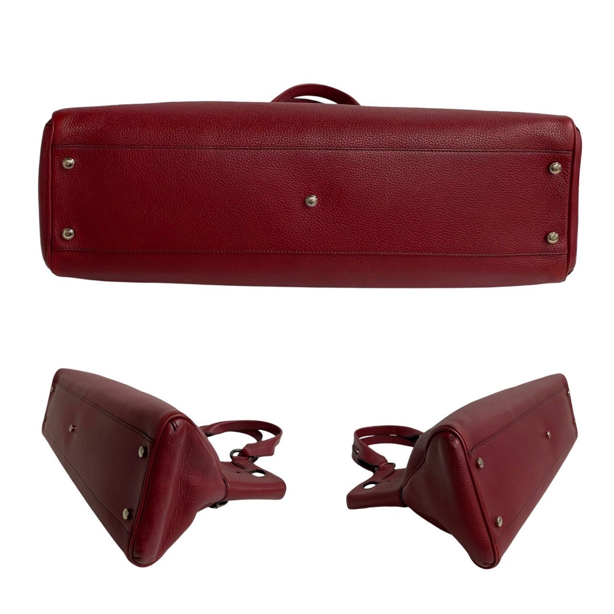 CARTIER Marcello Must Line Leather Handbag Tote Bag Bordeaux 30115